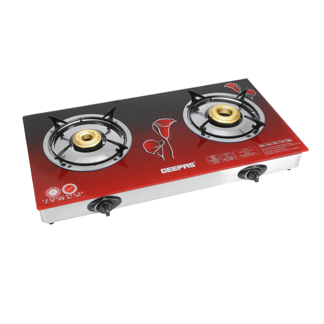 Geepas Glass Top Gas Cooker GK5602, 2 High-Efficiency Burners