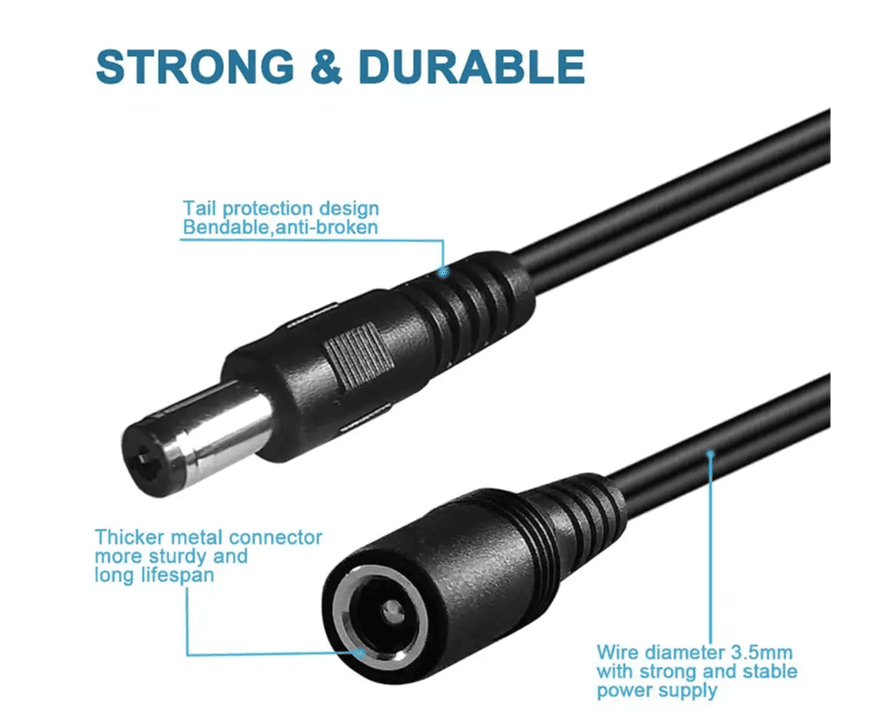 DC Power Jack Plug, 2 Core 12V DC 5.5x2.1mm DC AWG24 Extension Jack Power Cable