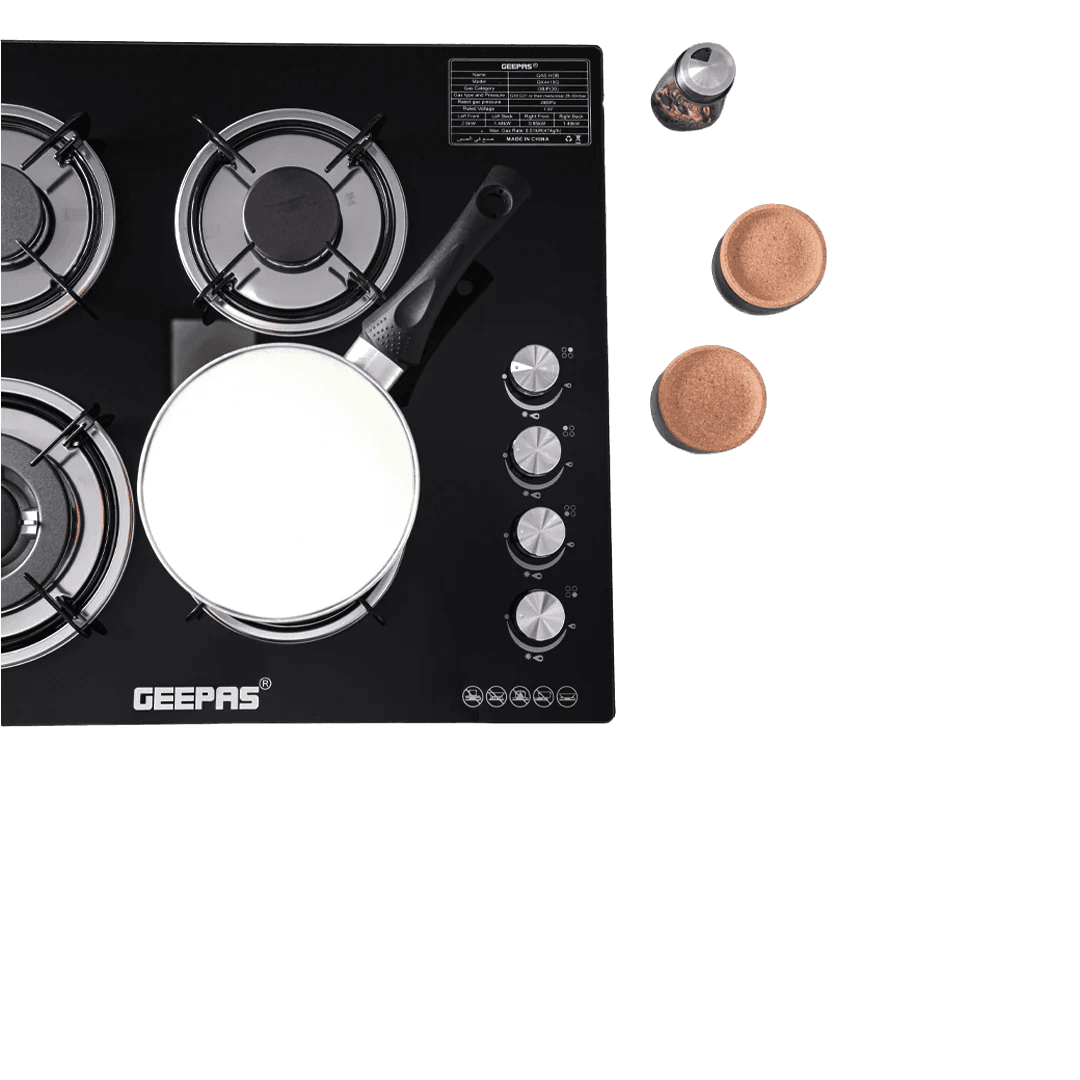 Geepas Glass Gas Hob GK4410, 4 Burner Gas Stove with Auto Ignition