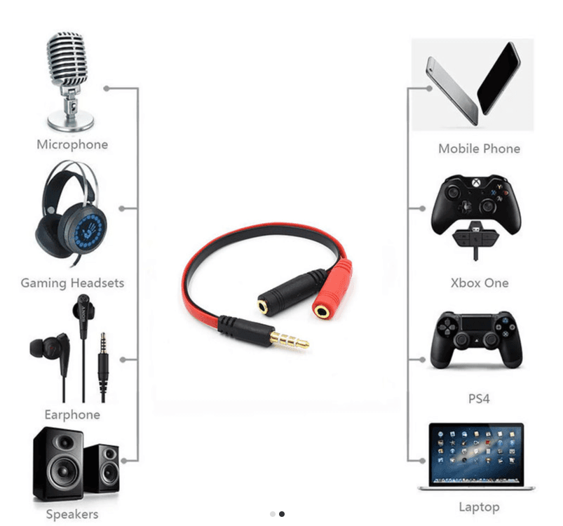 4 pole 3.5mm Male To 2 Female Stereo Audio Headset Earphone Splitter Adapter