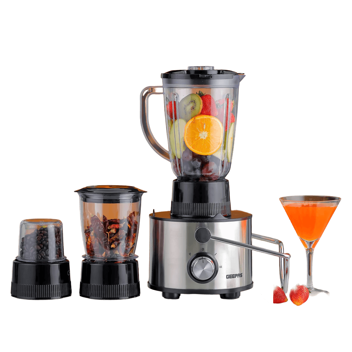 Geepas GSB44016 4-in-1 Stainless Steel Blender & Juice Extractor, 800W Motor