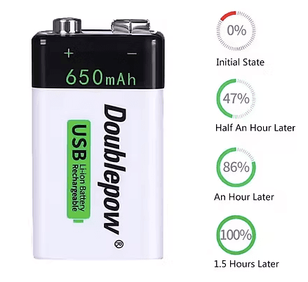 9V Rechargeable battery 650mAh USB Rechargeable
