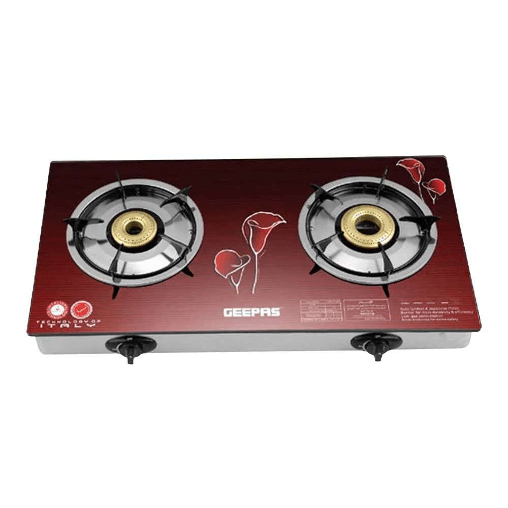Geepas Glass Top Gas Cooker GK5602, 2 High-Efficiency Burners