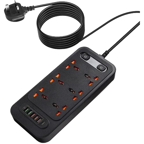 6 Outlet Plug Strip with 6 USB Ports, 3000W with Surge Protection